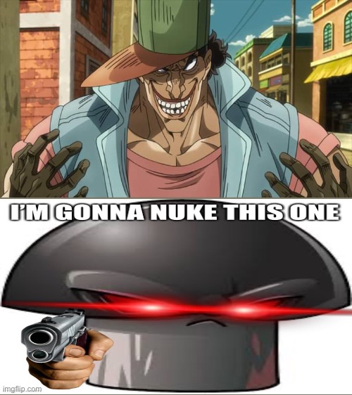 Doomshroom vs Oingo | image tagged in jojo's bizarre adventure oingo creepy face,doomshroom,doom shroom | made w/ Imgflip meme maker