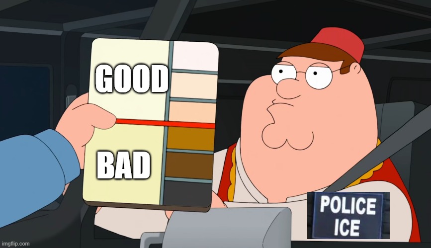 As a white person, NOT EVERY GODDAM LATINO OR BLACK PERSON IS ILLEGAL | GOOD; BAD | image tagged in family guy race card | made w/ Imgflip meme maker