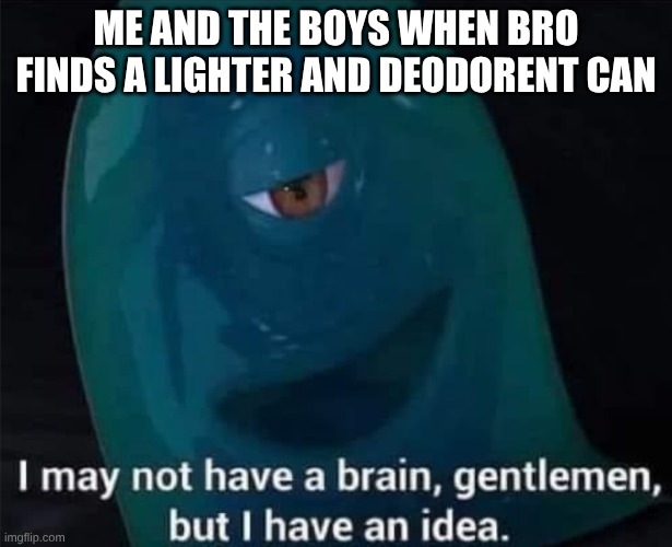 Flamethrower | ME AND THE BOYS WHEN BRO FINDS A LIGHTER AND DEODORENT CAN | image tagged in i may not have a brain | made w/ Imgflip meme maker