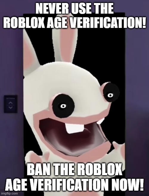 The Roblox age verification is horrible!! It needs to stop now!!! | NEVER USE THE ROBLOX AGE VERIFICATION! BAN THE ROBLOX AGE VERIFICATION NOW! | image tagged in guess who's at the front door,roblox | made w/ Imgflip meme maker
