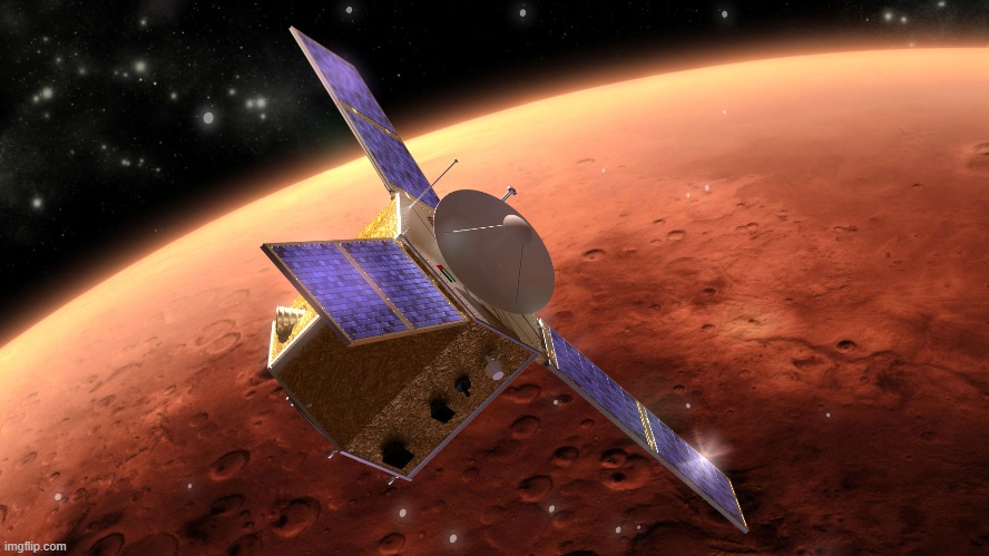 Orbiter relaying data from Mars surface