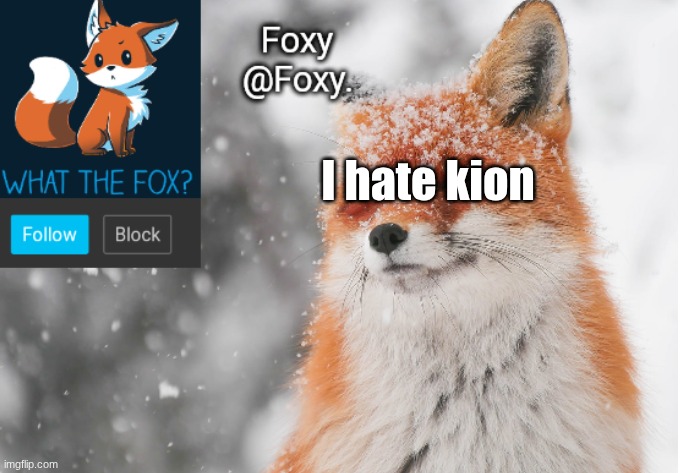 Foxy's announcement template | I hate kion | image tagged in foxy's announcement template | made w/ Imgflip meme maker