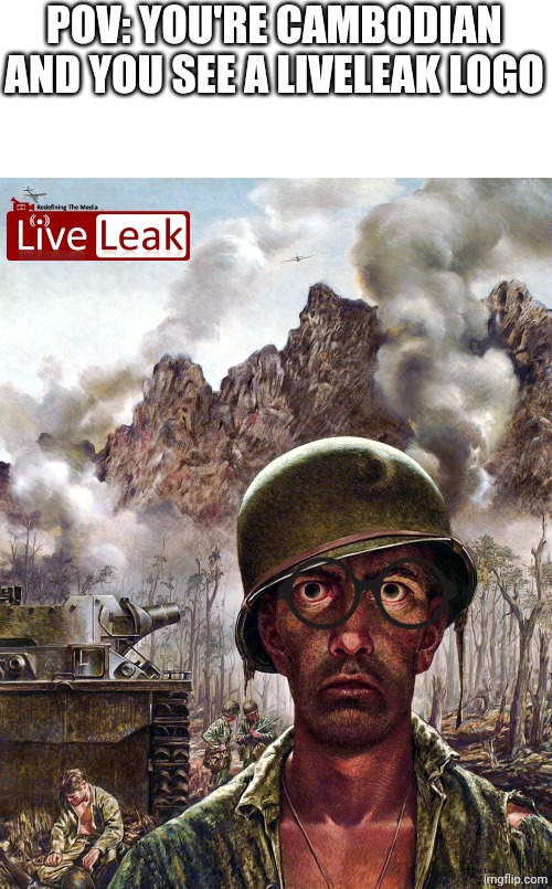 1000 yard stare | POV: YOU'RE CAMBODIAN AND YOU SEE A LIVELEAK LOGO | image tagged in 1000 yard stare,cambodia,liveleak | made w/ Imgflip meme maker