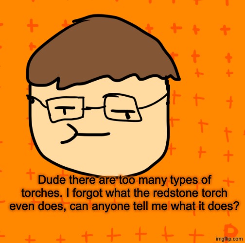 I haven't used a redstone torch in so long | Dude there are too many types of torches. I forgot what the redstone torch even does, can anyone tell me what it does? | image tagged in plansubbium | made w/ Imgflip meme maker