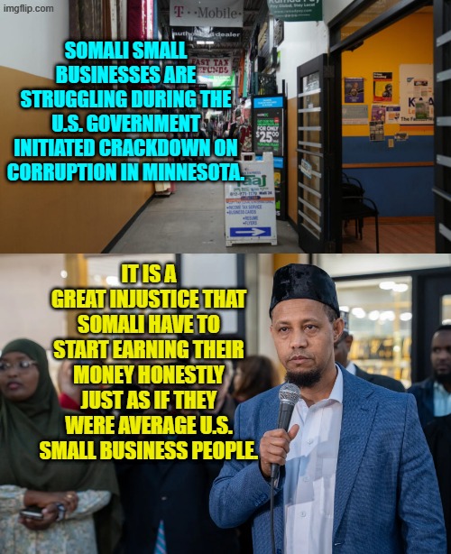Yes, a true tragedy that they will no longer be PROTECTED as they cheat the system. | SOMALI SMALL BUSINESSES ARE STRUGGLING DURING THE U.S. GOVERNMENT INITIATED CRACKDOWN ON CORRUPTION IN MINNESOTA. IT IS A GREAT INJUSTICE THAT SOMALI HAVE TO START EARNING THEIR MONEY HONESTLY JUST AS IF THEY WERE AVERAGE U.S. SMALL BUSINESS PEOPLE. | image tagged in yep | made w/ Imgflip meme maker