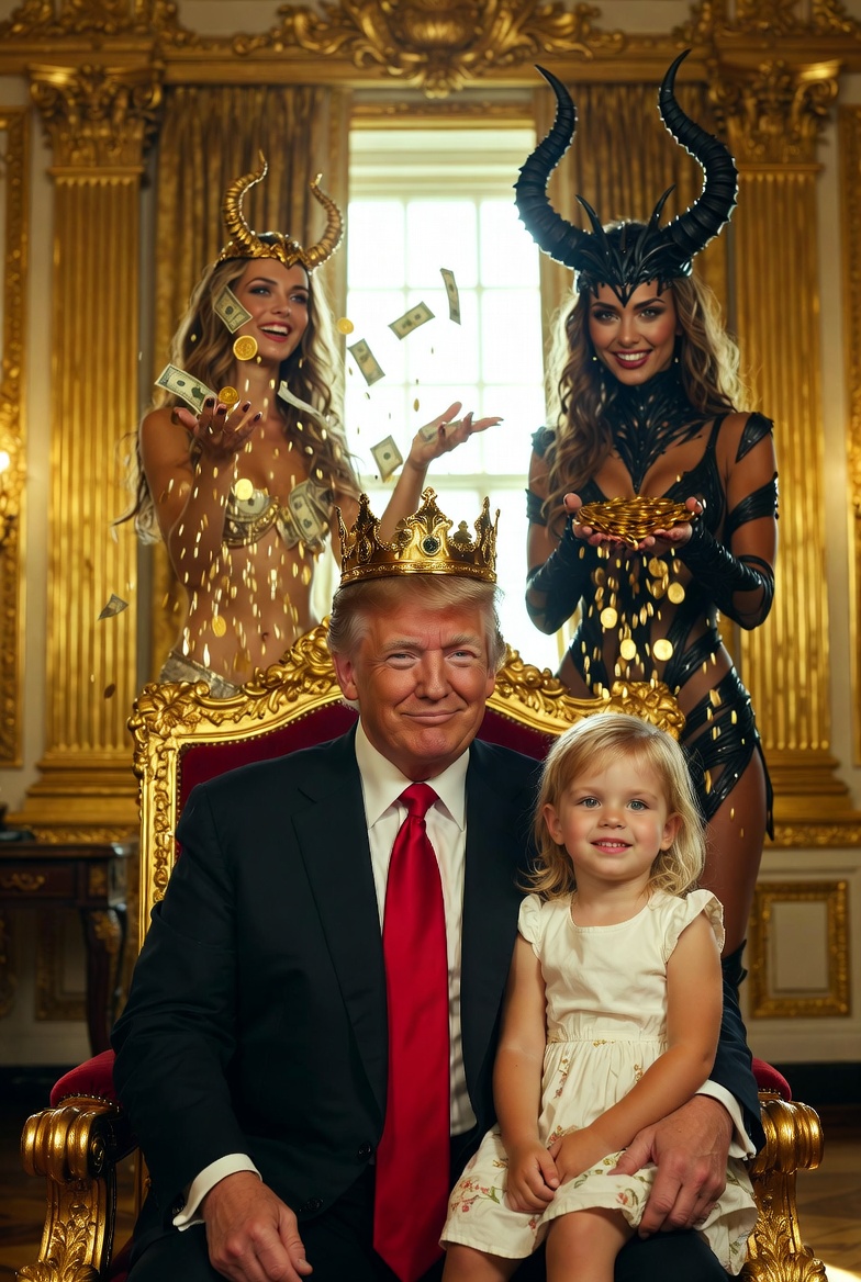 King Donald Trump Satan Mammon worship girl sex slaves Blank Meme Template
