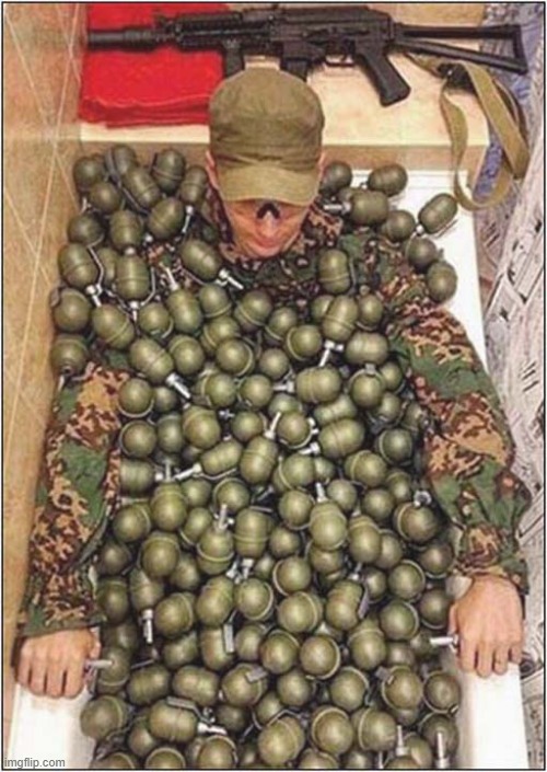 Now That's What I Call A Suicide Attempt ! | image tagged in soldier,grenade,suicide | made w/ Imgflip meme maker