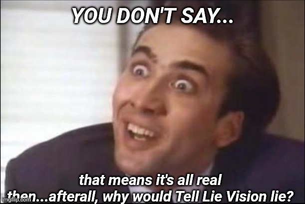 sarcasm | YOU DON'T SAY... that means it's all real then...afterall, why would Tell Lie Vision lie? | image tagged in sarcasm | made w/ Imgflip meme maker