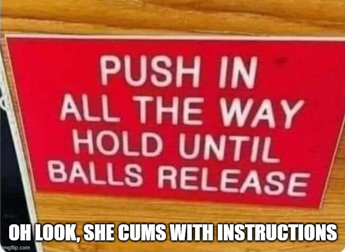 Instructions | OH LOOK, SHE CUMS WITH INSTRUCTIONS | image tagged in sex jokes | made w/ Imgflip meme maker