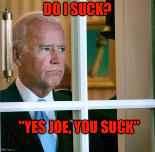 Sad Joe Biden | DO I SUCK? "YES JOE, YOU SUCK" | image tagged in sad joe biden | made w/ Imgflip meme maker