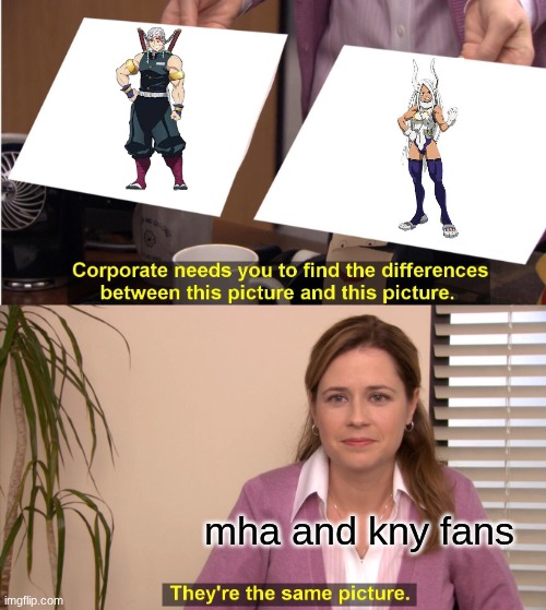 why does this fit | mha and kny fans | image tagged in memes,they're the same picture | made w/ Imgflip meme maker
