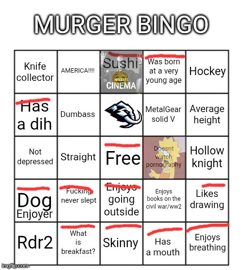Murger bingo update | image tagged in murger bingo update | made w/ Imgflip meme maker