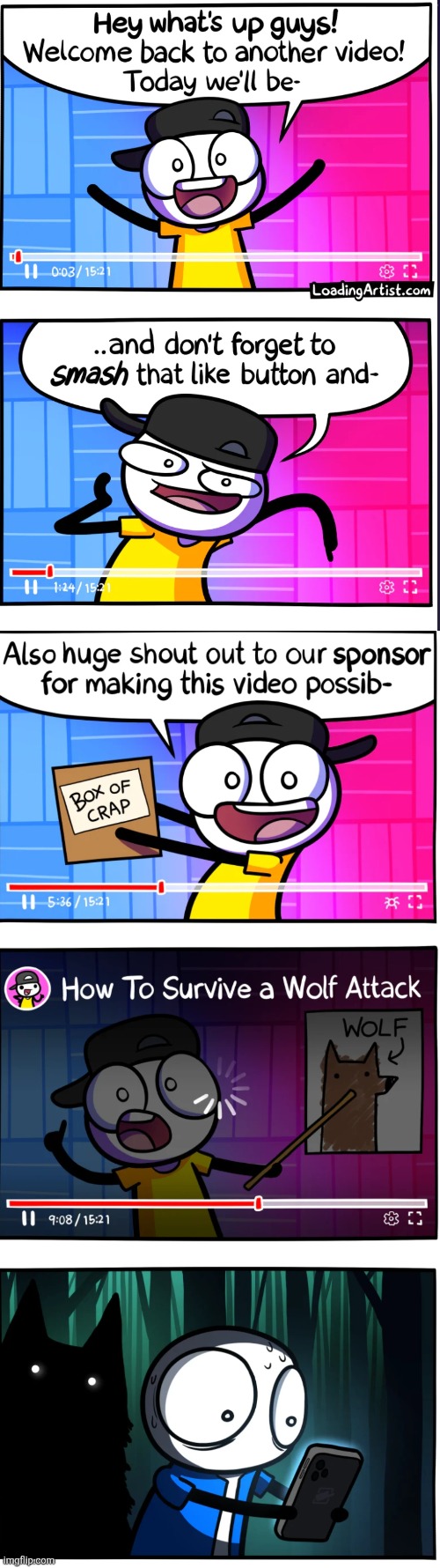 image tagged in comics,loadingartist,youtube,video,annoying,wolves | made w/ Imgflip meme maker