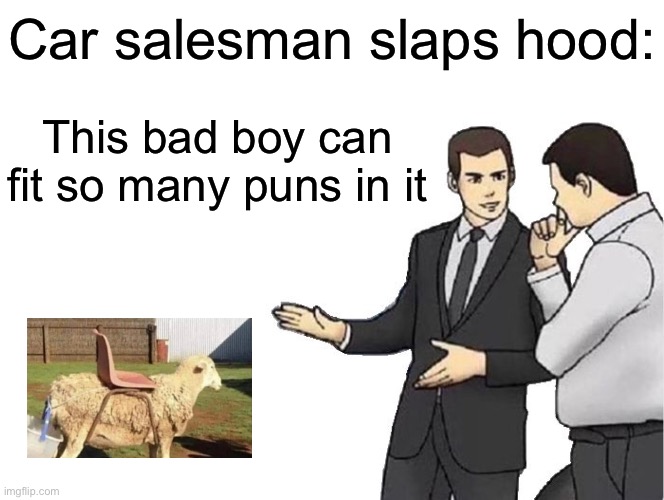 Selling the truck | Car salesman slaps hood:; This bad boy can fit so many puns in it | image tagged in memes,car salesman slaps hood,puns | made w/ Imgflip meme maker