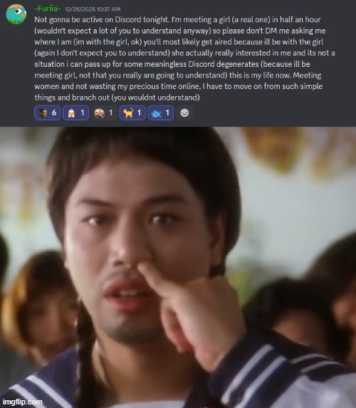 So you're seeing a girl, sure bud! | image tagged in catfish,god of cookery,gay,discord | made w/ Imgflip meme maker