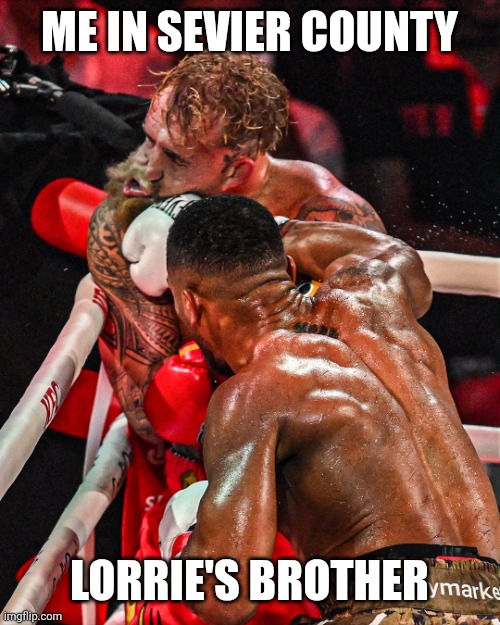 Good lord lorrie | ME IN SEVIER COUNTY; LORRIE'S BROTHER | image tagged in anthony joshua and jake paul,turnpike,troubadours,lorrie | made w/ Imgflip meme maker