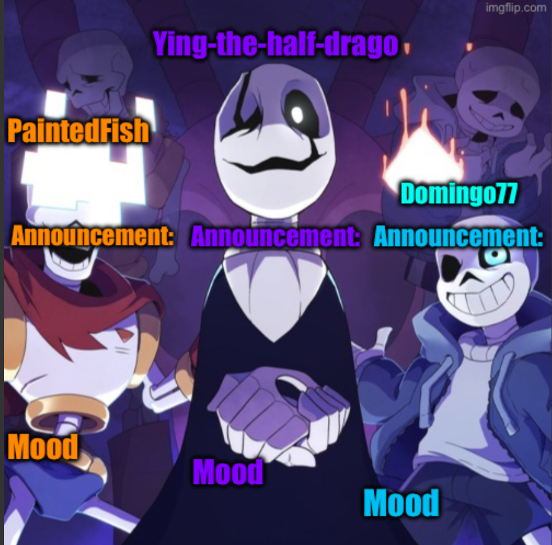 Fish, Ying, Domingo announcement temp Blank Meme Template