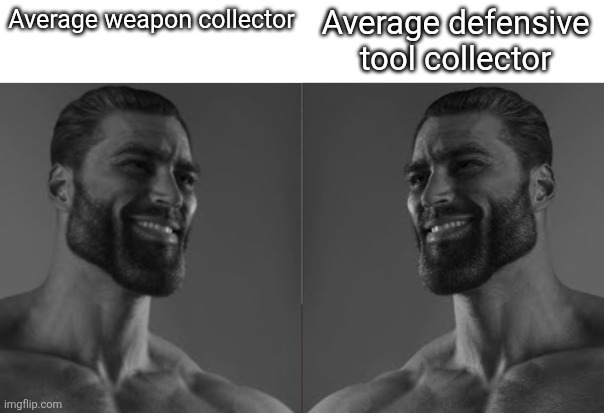 Average fan 2 chad | Average weapon collector; Average defensive tool collector | image tagged in average fan 2 chad | made w/ Imgflip meme maker