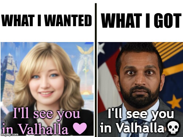I'll see you in Valhalla | WHAT I WANTED; WHAT I GOT; I'll see you in Valhalla ❤; I'll see you in Valhalla💀 | image tagged in blank white template | made w/ Imgflip meme maker
