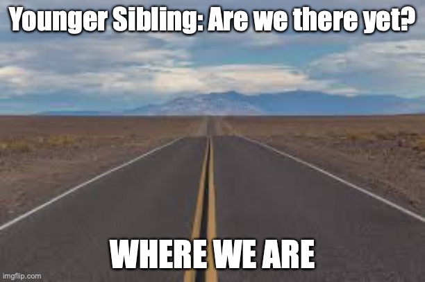 roadtrip | Younger Sibling: Are we there yet? WHERE WE ARE | image tagged in siblings,roadtrip | made w/ Imgflip meme maker