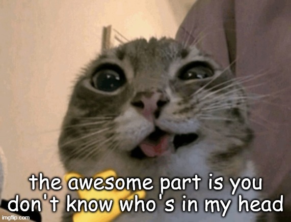 rigby | the awesome part is you don't know who's in my head | image tagged in rigby | made w/ Imgflip meme maker