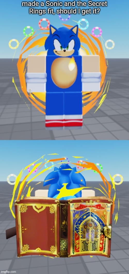 Looks cool but costs like 800 robux | made a Sonic and the Secret Rings fit, should I get it? | made w/ Imgflip meme maker