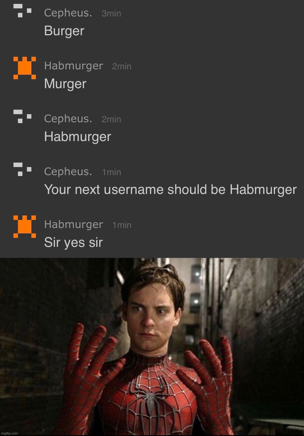 image tagged in spiderman hands meme | made w/ Imgflip meme maker