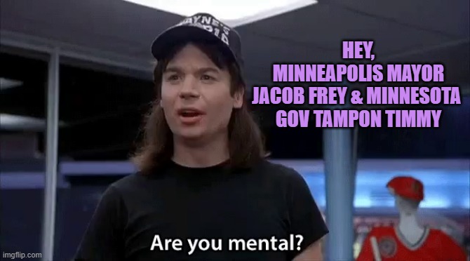 Mental Waynes World | HEY,
MINNEAPOLIS MAYOR
JACOB FREY & MINNESOTA 
GOV TAMPON TIMMY | image tagged in mental waynes world | made w/ Imgflip meme maker