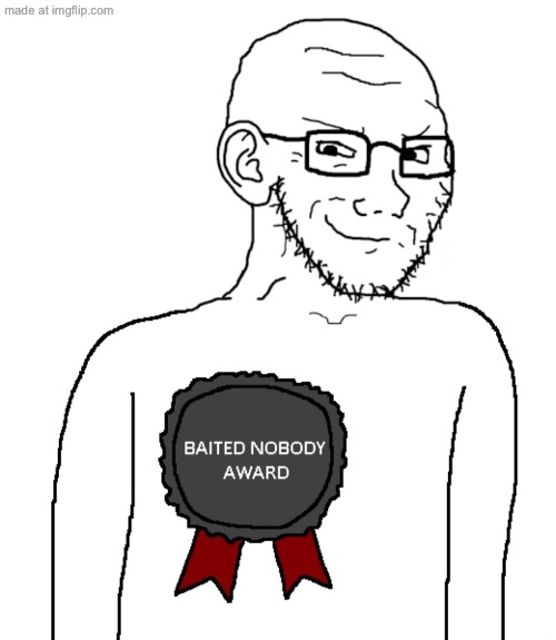 Baited Nobody Award | image tagged in baited nobody award | made w/ Imgflip meme maker