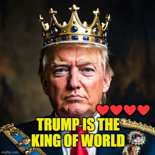 ❤️❤️❤️ | ❤︎⁠❤︎⁠❤︎⁠❤︎⁠; TRUMP IS THE KING OF WORLD | image tagged in trump king | made w/ Imgflip meme maker