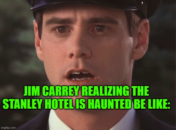 Sudden Realization Lloyd | JIM CARREY REALIZING THE STANLEY HOTEL IS HAUNTED BE LIKE: | image tagged in sudden realization lloyd | made w/ Imgflip meme maker