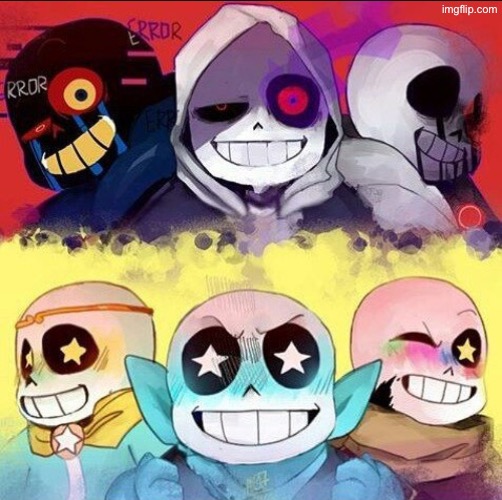 Error, dust and horror sans (I think) with dream sans, blue, and Ink | made w/ Imgflip meme maker