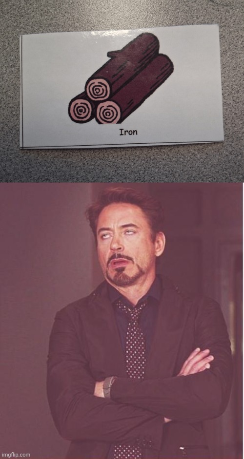 "Iron" | image tagged in memes,face you make robert downey jr,branch,you had one job,iron,wood | made w/ Imgflip meme maker