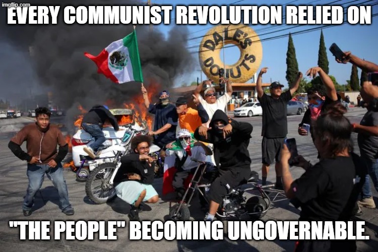 Know your enemy...don't be deceived, they are tightening the noose, this is one way they do it.. | EVERY COMMUNIST REVOLUTION RELIED ON; "THE PEOPLE" BECOMING UNGOVERNABLE. | image tagged in 2025 los angeles la riot protest | made w/ Imgflip meme maker