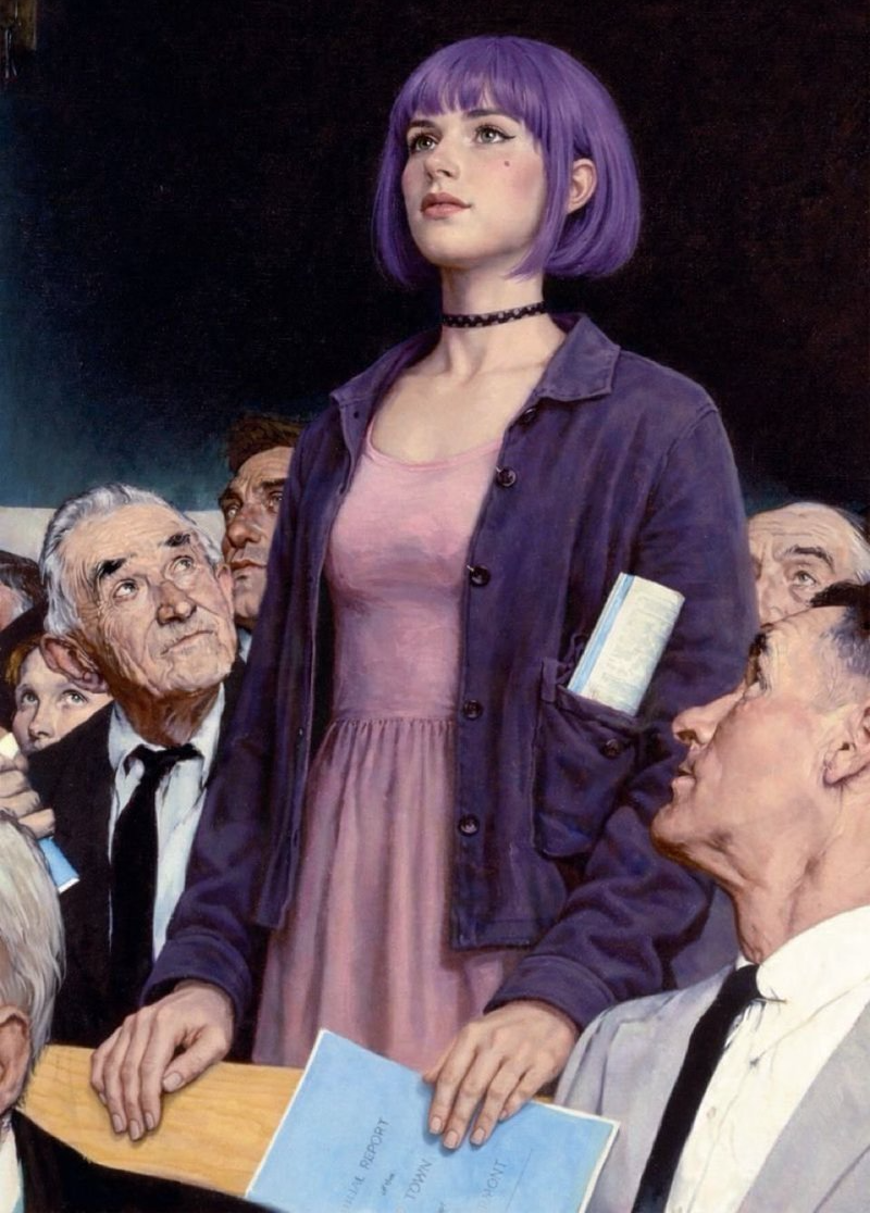 British girl standing up to give opinion Blank Meme Template