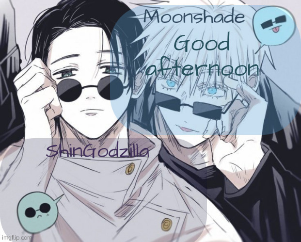 how's everyone doing | Good afternoon | image tagged in moonshade and shingodzilla announcement template | made w/ Imgflip meme maker