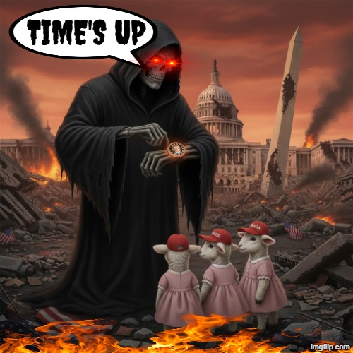 TIME'S UP | TIME'S UP | image tagged in trump,maga,grim reaper,reaper,time's up,death | made w/ Imgflip meme maker