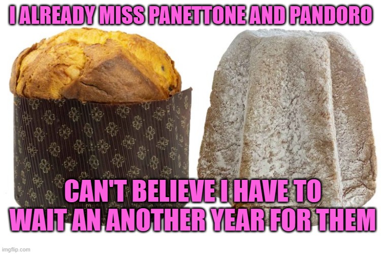 panettone e pandoro | I ALREADY MISS PANETTONE AND PANDORO; CAN'T BELIEVE I HAVE TO WAIT AN ANOTHER YEAR FOR THEM | made w/ Imgflip meme maker