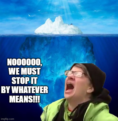 Stop the ICE | NOOOOOO, WE MUST STOP IT BY WHATEVER MEANS!!! | image tagged in iceberg | made w/ Imgflip meme maker