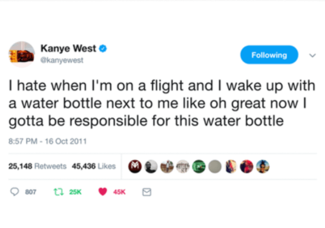 Kanye West Water Bottle Tweet Blank Meme Template