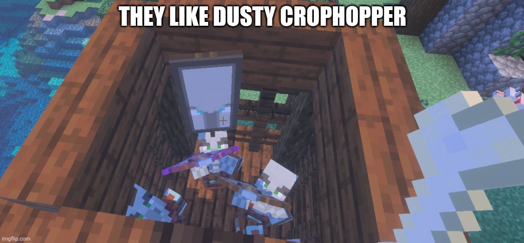 Two Illager Captains at Pillager Outpost | THEY LIKE DUSTY CROPHOPPER | image tagged in two illager captains at pillager outpost | made w/ Imgflip meme maker