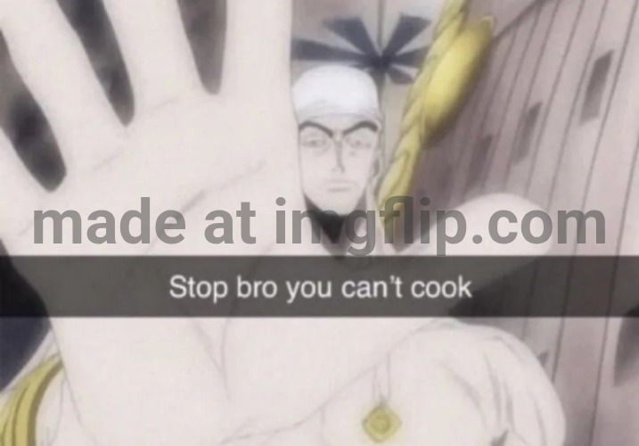 Stop bro you can't cook | image tagged in stop bro you can't cook | made w/ Imgflip meme maker