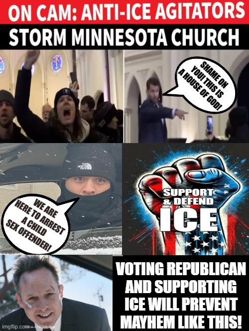 Prevent Mayhem! Vote Republican and support ICE!! | VOTING REPUBLICAN AND SUPPORTING ICE WILL PREVENT MAYHEM LIKE THIS! | image tagged in mayhem,sam elliott special kind of stupid | made w/ Imgflip meme maker
