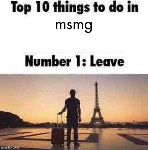 Top 10 things to do in blank | msmg | image tagged in top 10 things to do in blank | made w/ Imgflip meme maker