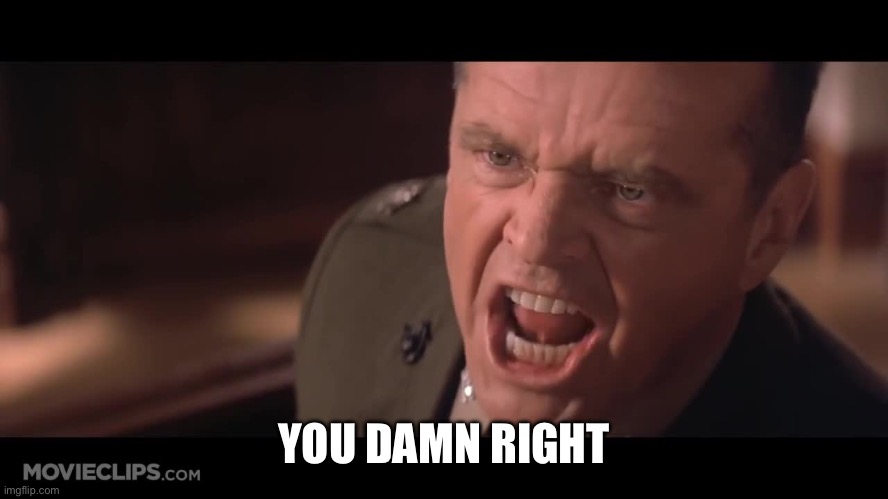 Damned Right | YOU DAMN RIGHT | image tagged in damned right | made w/ Imgflip meme maker