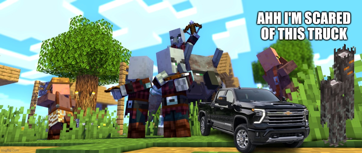 Pillager Raid | AHH I'M SCARED OF THIS TRUCK | image tagged in pillager raid | made w/ Imgflip meme maker