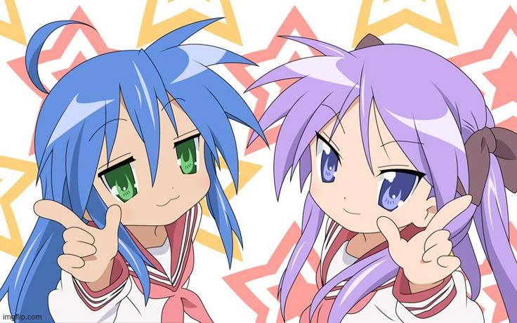 Konata and Kagami from Lucky Star | image tagged in konata and kagami from lucky star | made w/ Imgflip meme maker