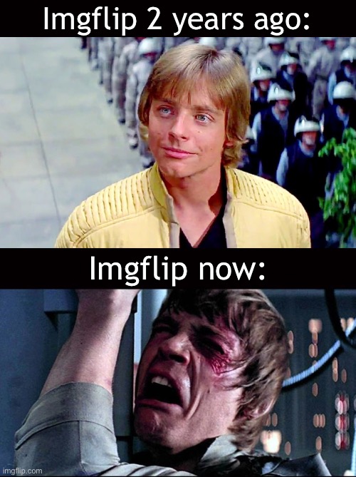 the truth :( | Imgflip 2 years ago:; Imgflip now: | image tagged in then and now,msmg,truth,true,dying | made w/ Imgflip meme maker