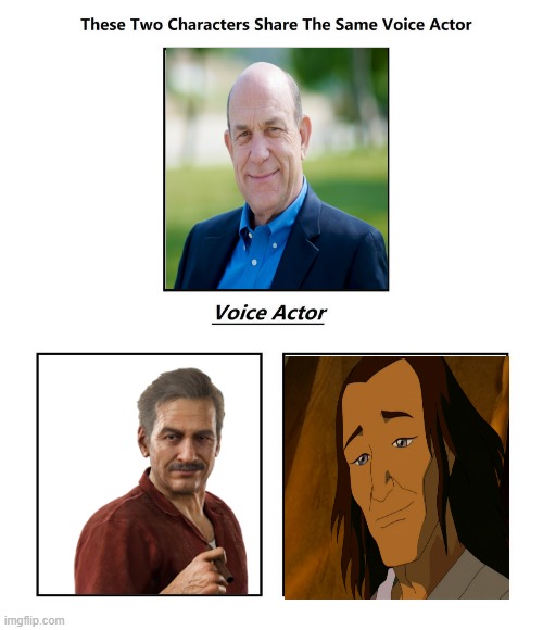 Richard McGonagle | image tagged in same voice actor,richard mcgonagle,avatar the last airbender,uncharted,nickelodeon,playstation | made w/ Imgflip meme maker