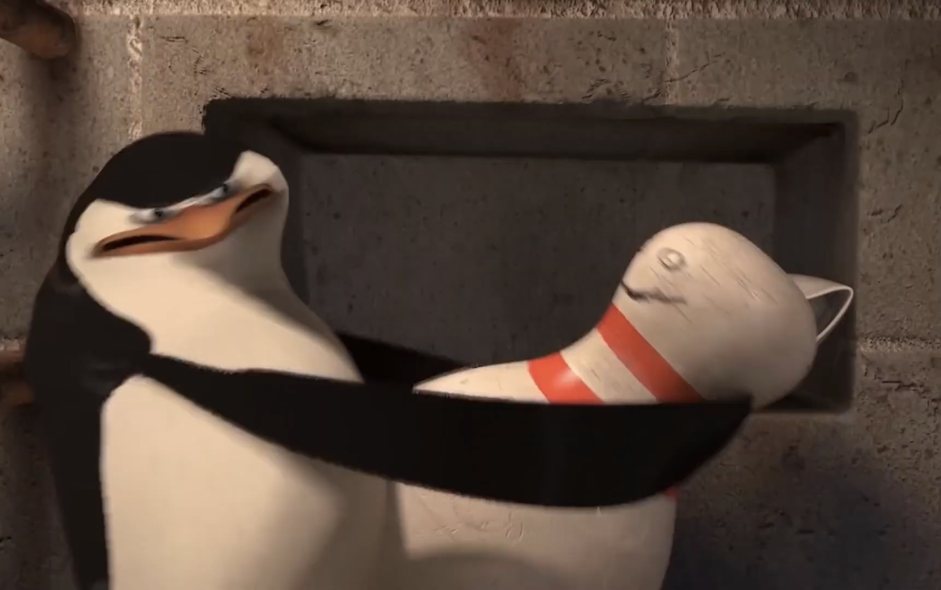 Penguin with bowling pin Blank Meme Template